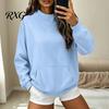Mock Neck Sweatshirt Women Oversized Sweatshirt, Fall Winter Solid Color Pullover Top, Loose Casual Long Sleeves Top with Kangaroo Pocket