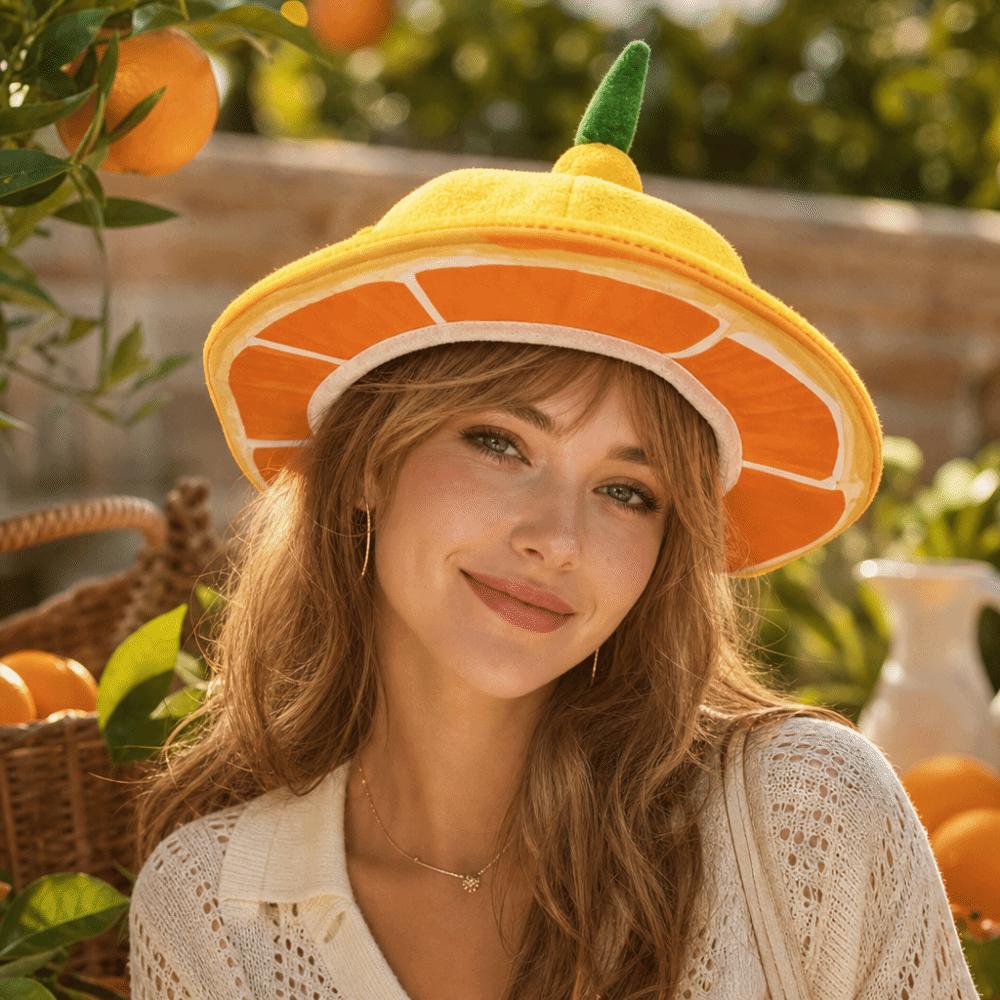 Cute Funny Fruit Cap Creative Orange Headgear Gift Bucket Hat  Role Playing