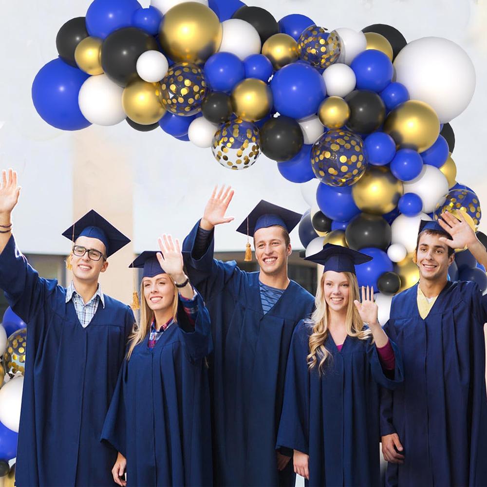 Black Royal Blue White Balloon Arch Kit Metal Gold Confetti Balloons Garland Wedding Graduation Birthday Party Baby Shower Decor
