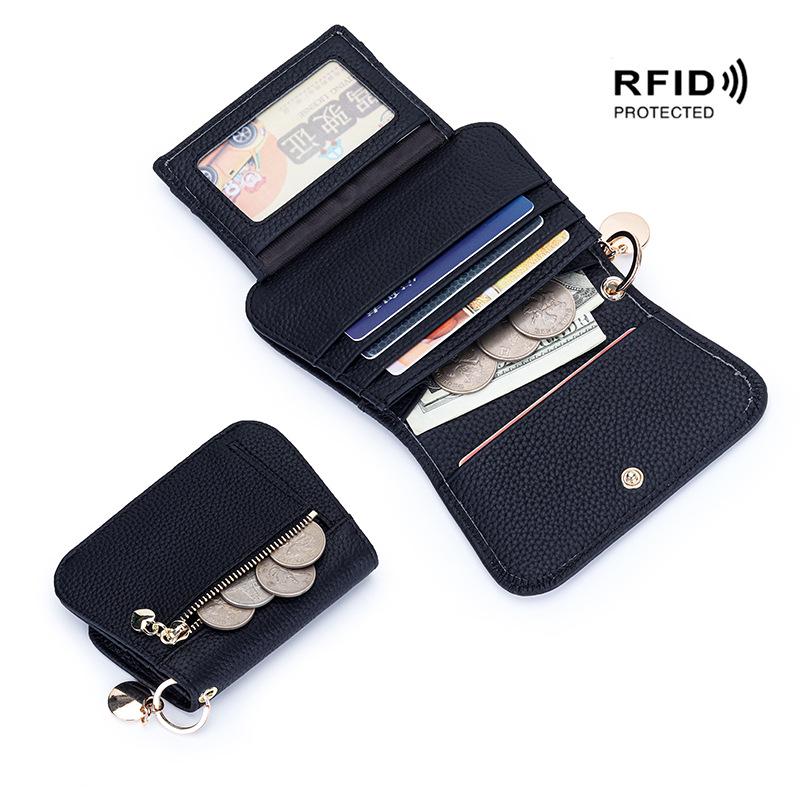 Женский кошелек из натуральной кожи в корейском стиле с RFID-защитой - Короткий модный кошелек из коровьей кожи с множеством отделений для карт и карманом для монет на молнии