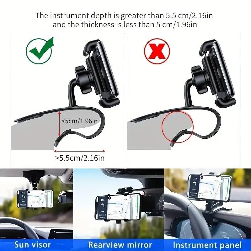 360 Degree Rotation Car Phone Holder Clip Car Smartphone Support Adjustable Phone Bracket Stand For IPhone Xiaomi Huawei Samsung