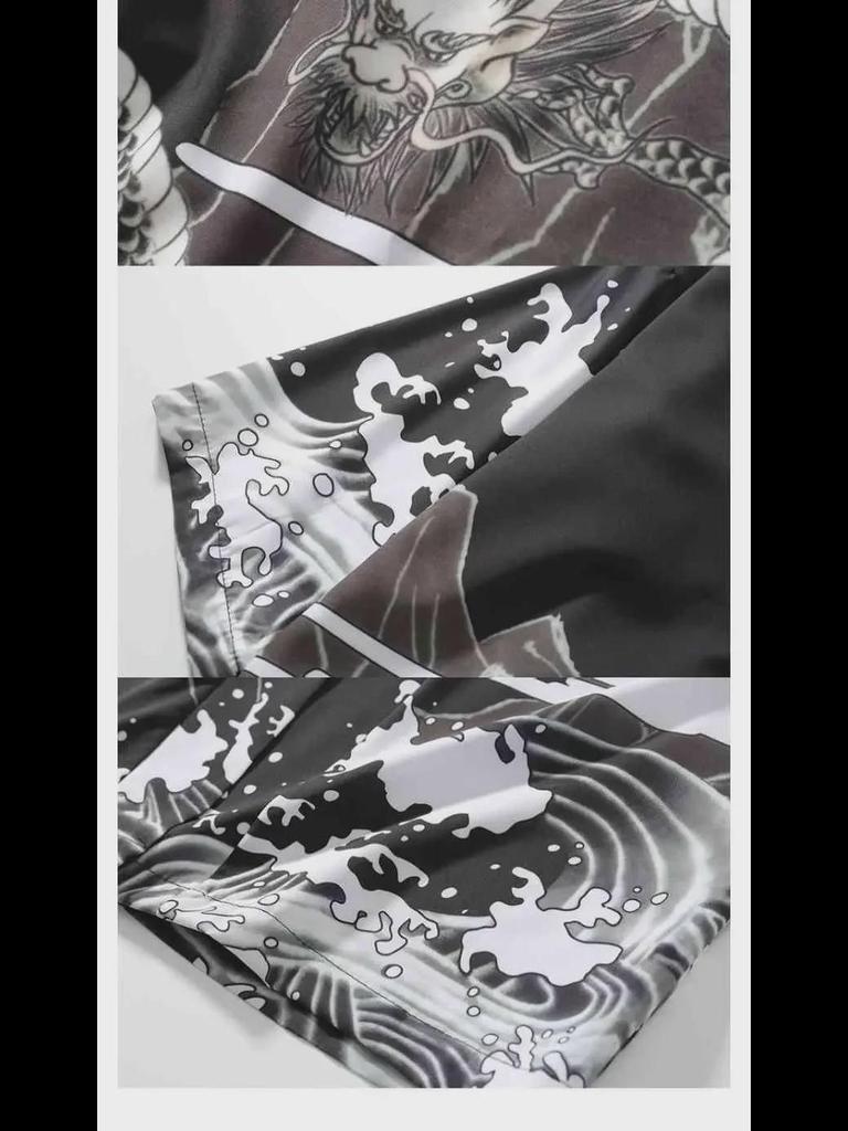 Кардиган-кимоно унисекс в стиле ретро укиеэ: Японско-китайский стиль, свободный крой, рукава 3/4