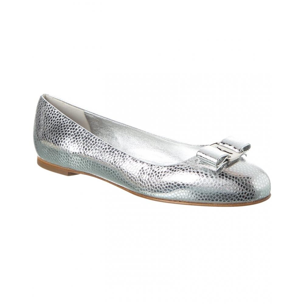 Salvatore Ferragamo Ferragamo Varina Leather Ballet Flat Grey