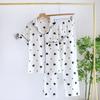 2025 Summer New Women's Pajama Set 100% Cotton Crepe Short Sleeve Long Pants Two Piece Love Thin Simple Large Size Home Fury