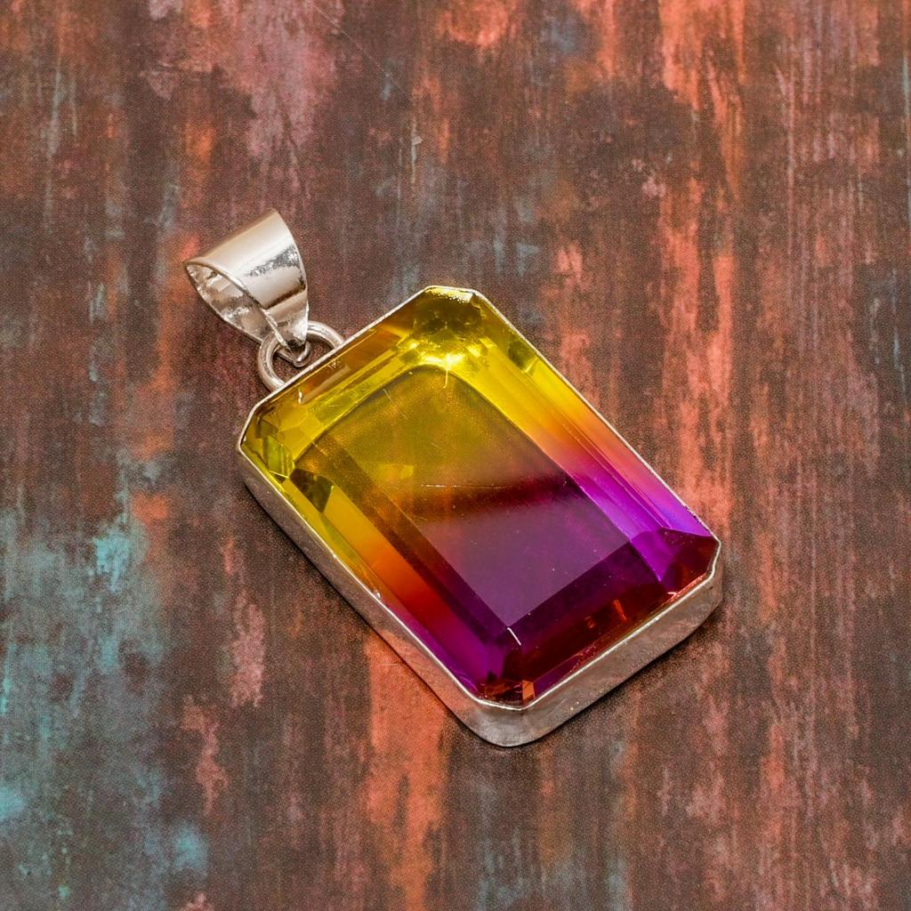 Роскошная двухцветная подвеска с турмалином ручной работы из стерлингового серебра 925 пробыЮвелирный кулон