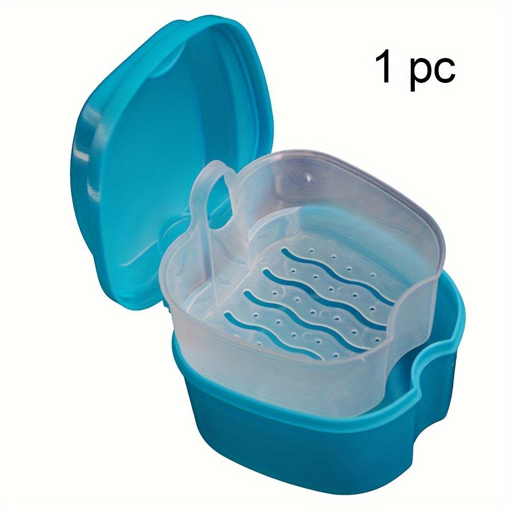 Portable Denture Case - Double Layer Storage Box with Drainage Holes & Cleaning Net, Travel-Friendly Brace/Keeper Container