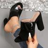 Block Heel Sandals and Slippers Women's New Summer Outward Wear Round Toe Open Toe One-line High Heels