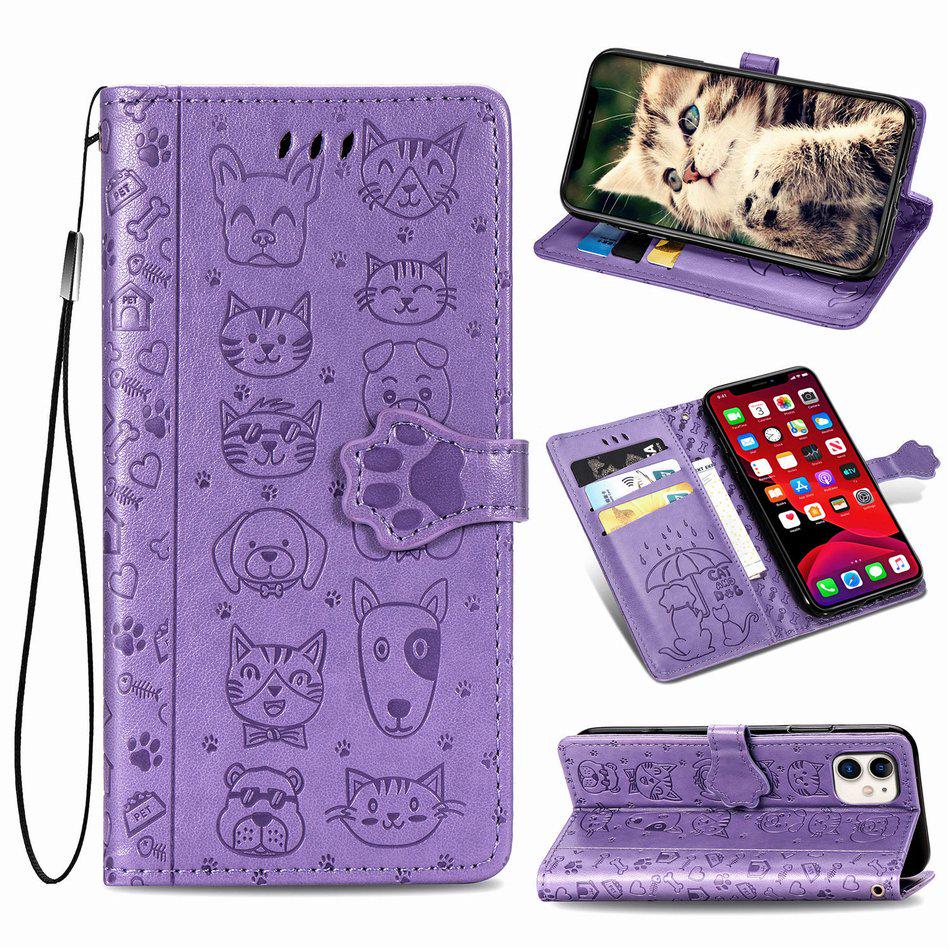 Lovely Cat Dog Kids Phone Holster Case For Apple iPhone 17 Air 16 16E 15 14 13 12 Pro Plus Max Pet Footprint Wallet Cover Cases