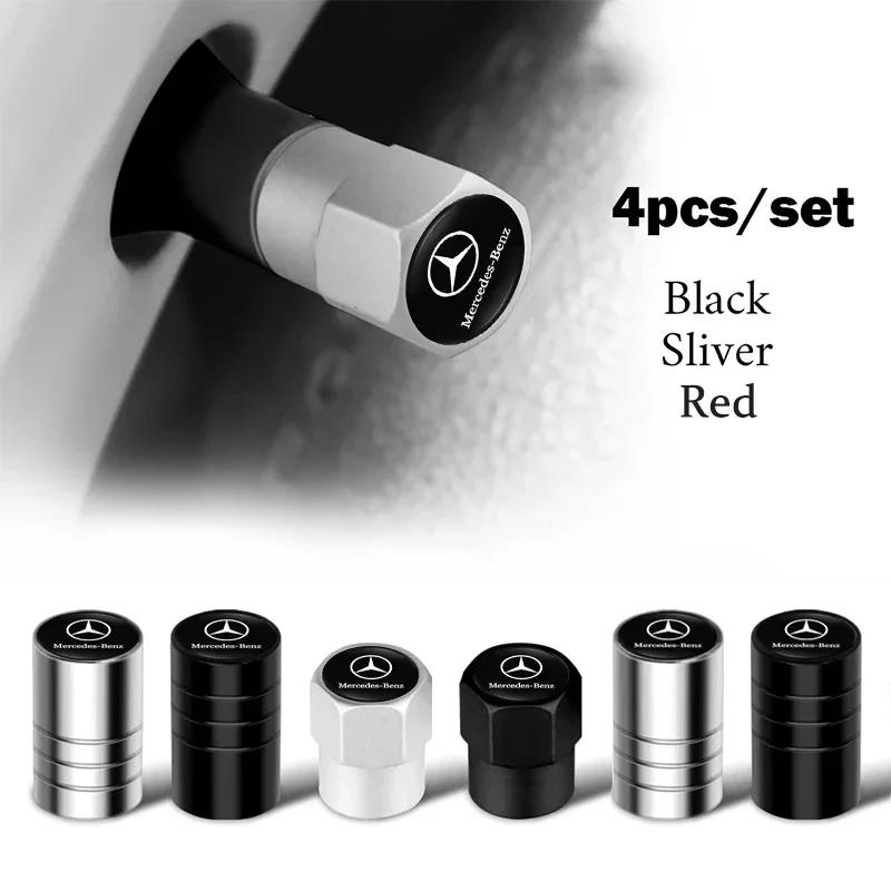 WXUKM1 C200 E200 New 2025 For Mercedes Benz 4Pcs Car 3D Logo Tire Valve Caps Emblem Cap Case For Mercedes Benz AMG Smart W205 C300 W203