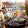 Circular BBQ Plate Folding Wood Handle Grill Fry Pan Portable Barbecue Tray  Outdoor Barbecue