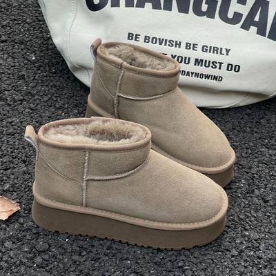 Чжоу Дунъюй толстоподошвенные угги новые мех интегрированный короткий голенище теплые толстоподошвенные женские хлопковые ботинки