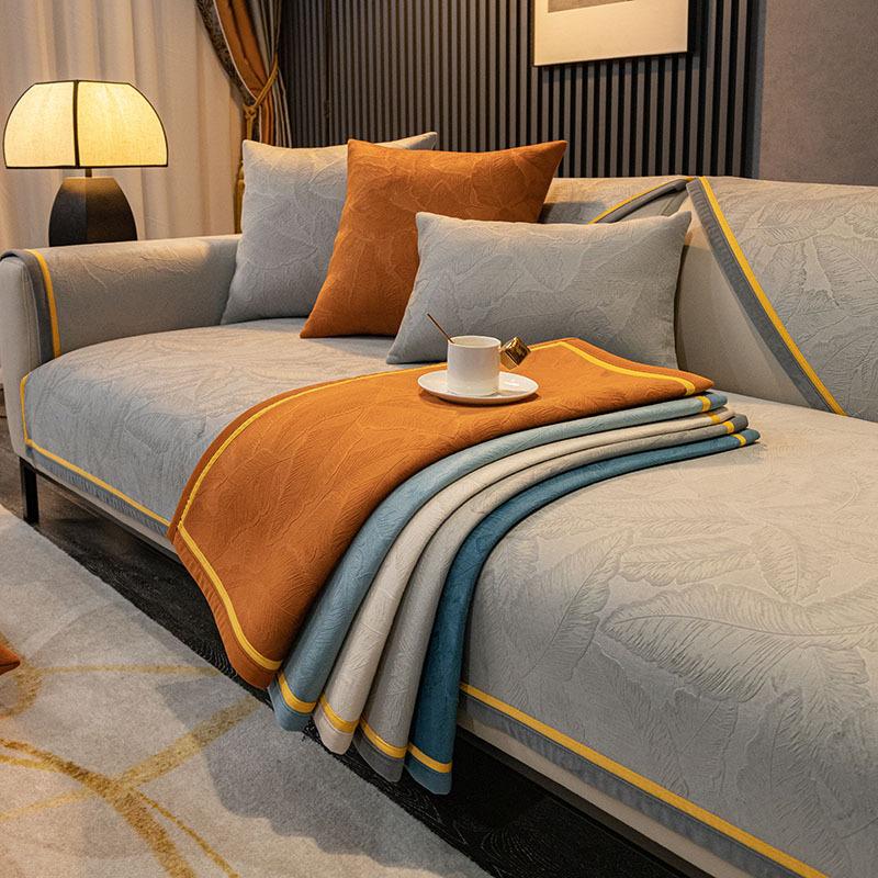 Чехол для дивана из жаккарда, короткий, плюшевый, для гостиной, полотенце для дивана, четыре сезона, противоскользящий, пылезащитный, защитный чехол для мебели, желтый край