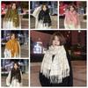 Solid Color Plaid Wool Scarf Tassel Cape Wraps Thicken Winter Cashmere Scarves  Student