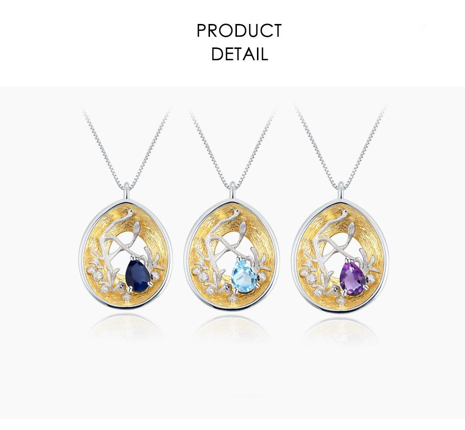 Original Designer Gemstone Pendant with Silver Chain Personalized Design S925 Silver Inlaid Natural Topaz Necklace Pendant