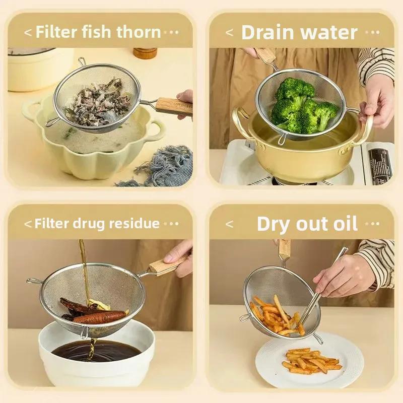 30 Eyes Stainless Steel Handheld Kitchen Sieve Oil Filter Spoon Flour Sieve Double Ear Net Oil Leak Spoon for Home Use