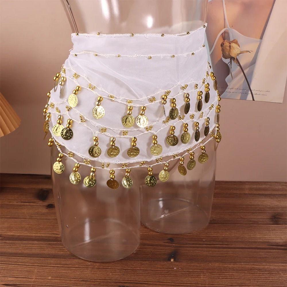 Adjustable Belly Dance Hip Scarf Gold Color Coins Hip Scarf Wrap Bellydance Waist Chain  Zumba Yoga