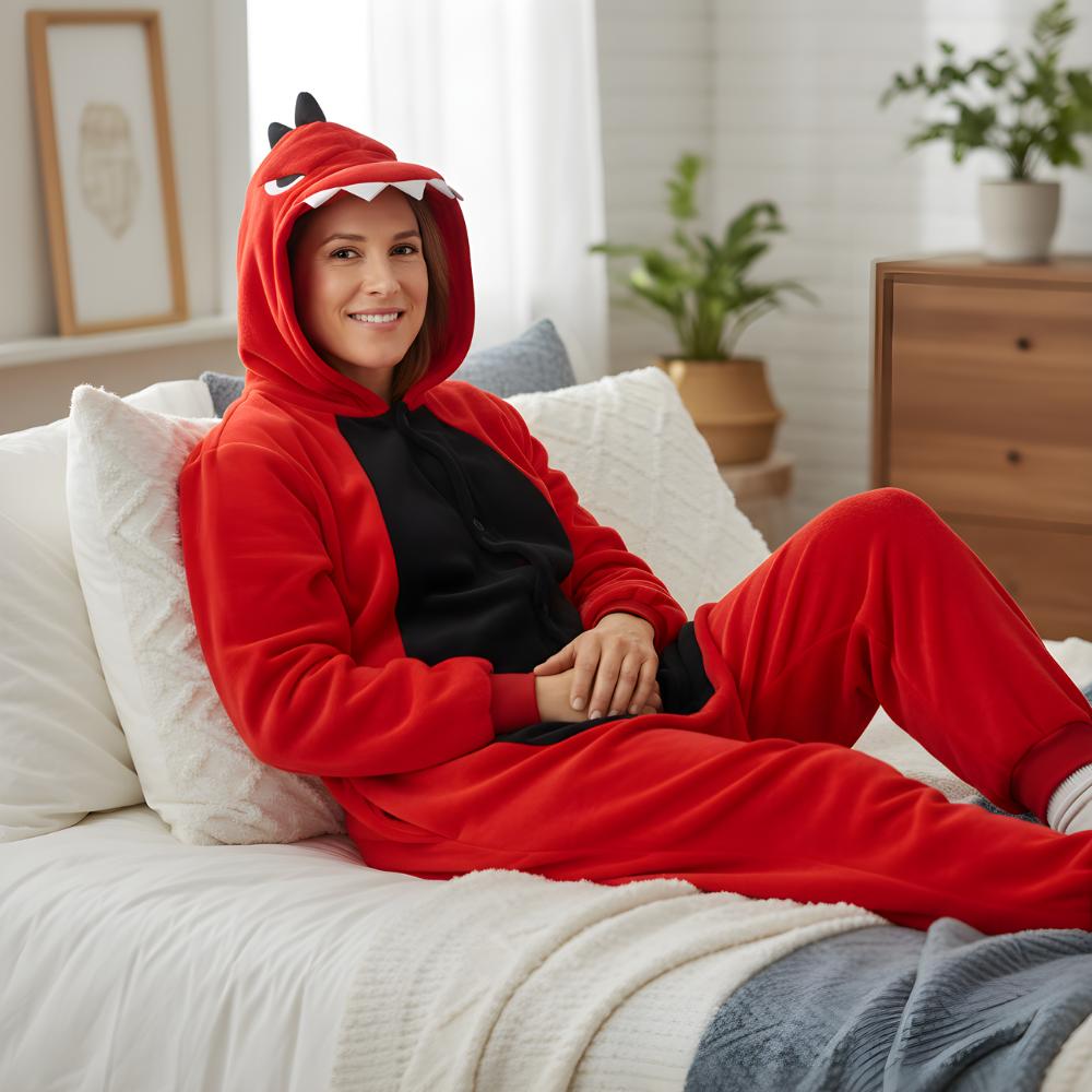 Onesie Kigurumi Pajamas Costume Disguise Red Dinosaur : 175 - 185Cm