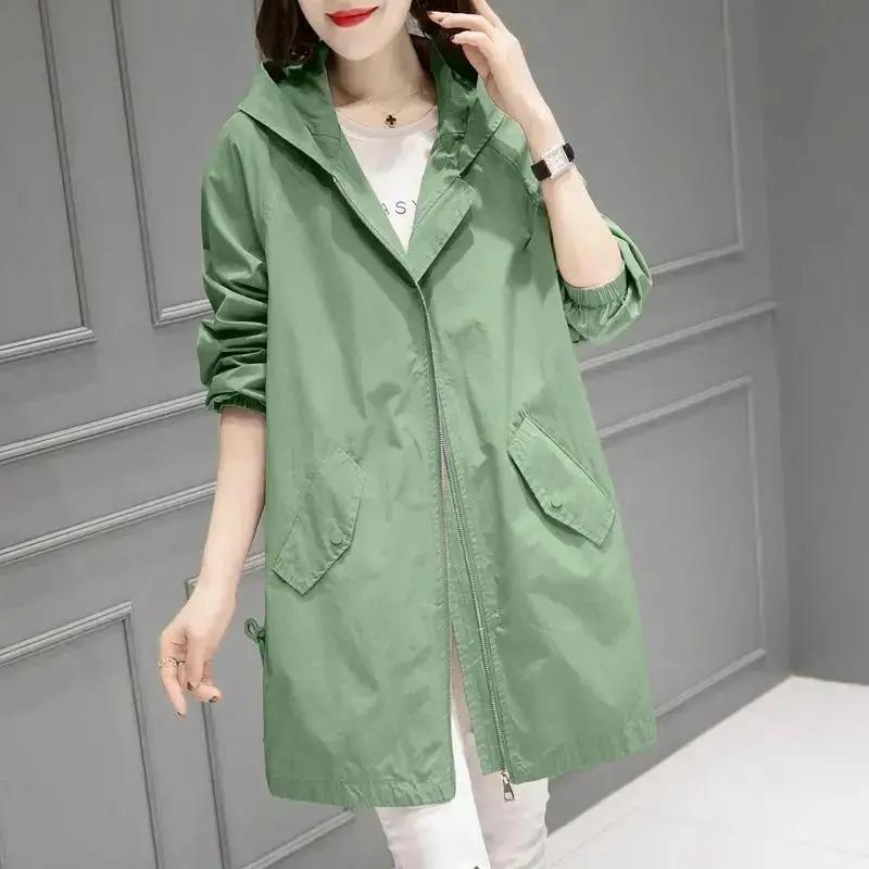 Large Size Women's Mid-length Thin Windbreaker Coat
