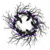 Halloween Decoration Wreath Bat Spider Black Branch Wreaths With Red Purple LED Light Wreath For Doors Window Flower Garland