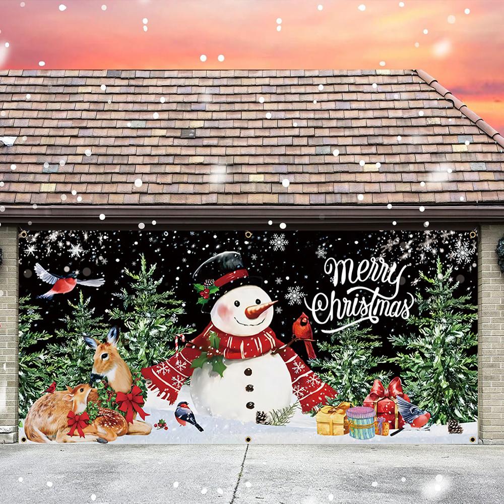 1pc 2D holiday party Christmas banner with snowman, reindeer, cardinal and snowflake designs, no power required-lb