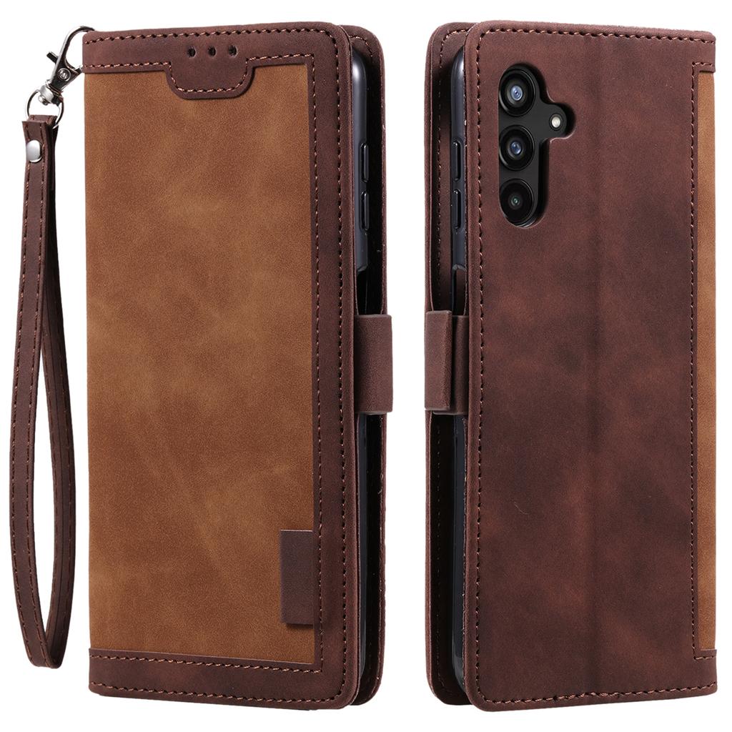 For Samsung Galaxy A14 5G/4G Stand Wallet Cover,Retro Color Splicing PU Leather Phone Case with Strap