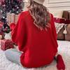 BITCED Valentine's Day LOVE Red Turtleneck Sweater Batwing Sleeve Oversized Pullover Knit Top