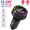 Car Charger PD30W USB Port Fast Charging Adapter with LED Light Voltage Monitor FM Bluetooth Transmitter for IPhone Samsung OPPO