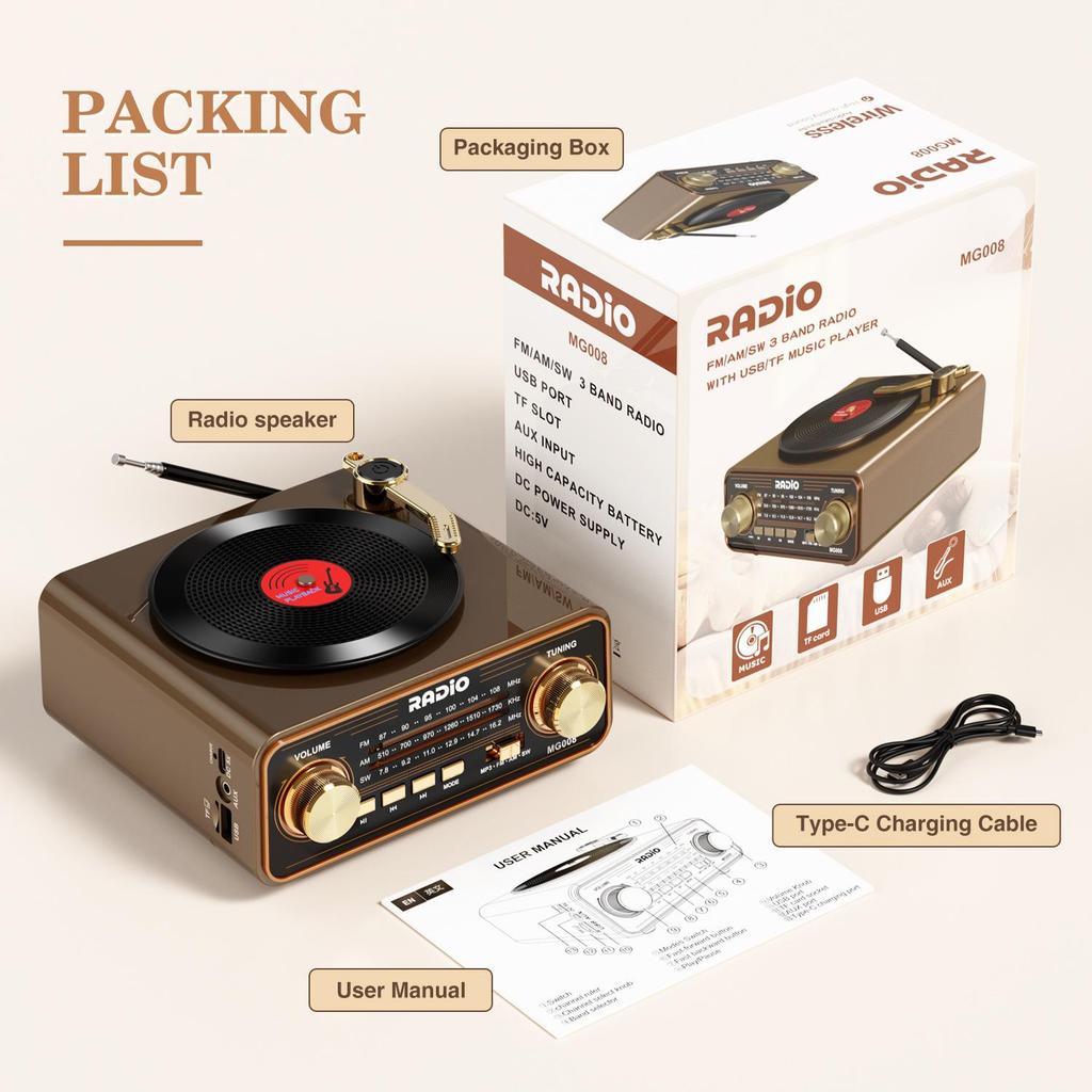 Vintage-Style Multi-Band Bluetooth Speaker/Gramophone