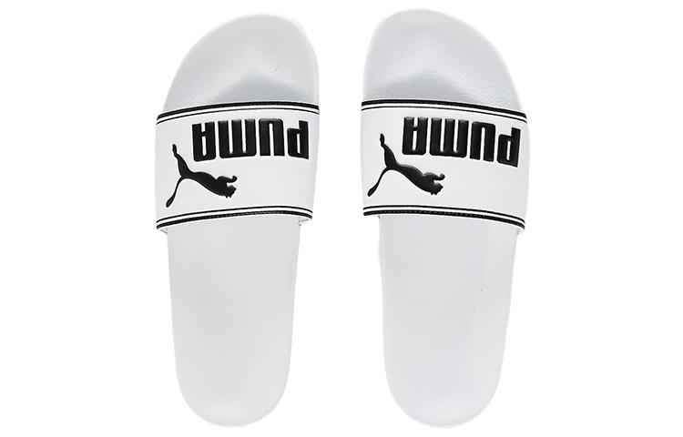 Men's Slippers PUMA Leadcat Leather Patchwork Slip Resistant Slip Resistant Slide Slippers Unisex White Black
