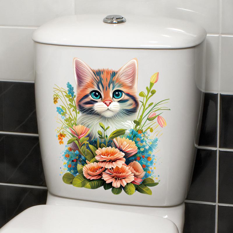Мультфильм милый акварельный кот наклейка наклейки ванная комната украшение крышки унитаза водостойкая наклейка на стену