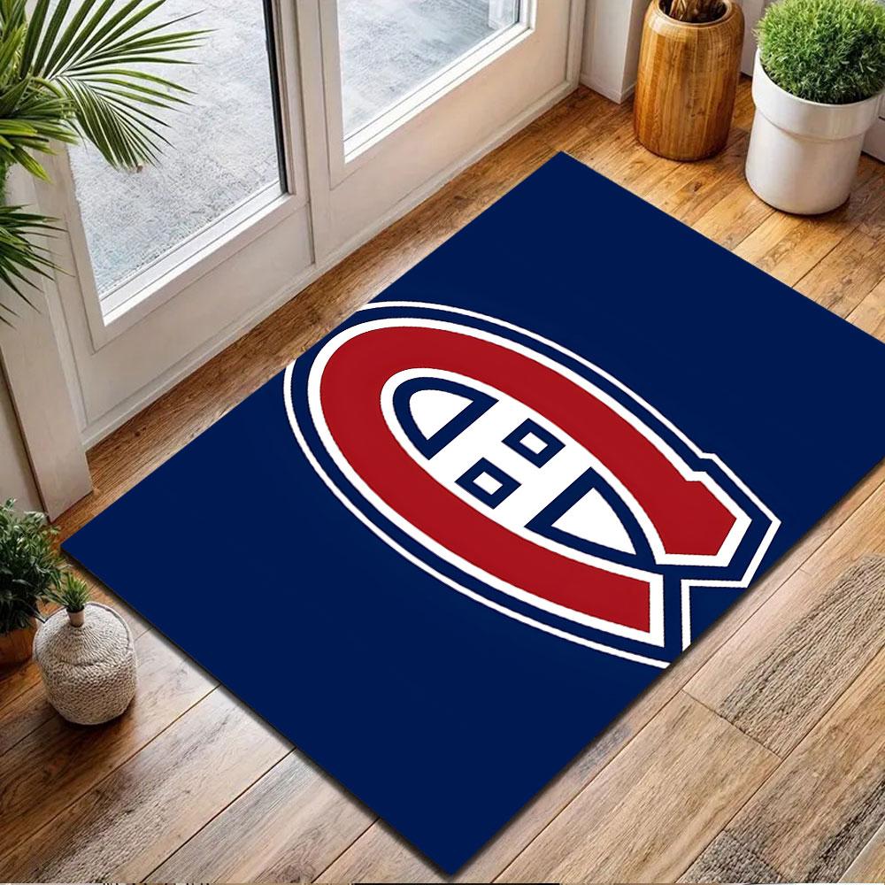 Red and Blue C-H Logo on Navy Background Patterned carpet, non slip mat suitable for living room and bedroom sofas
