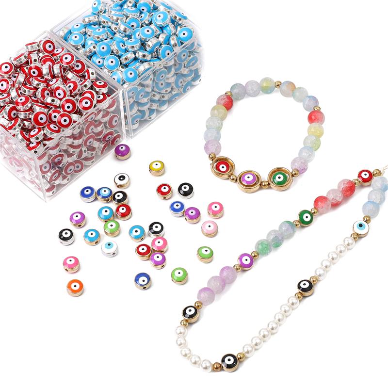 10Pcs Handmade Enamel Resin Flat Round Evil Eye Beads for Necklace Bracelet DIY Jewelry Making Beads Charms Accessories