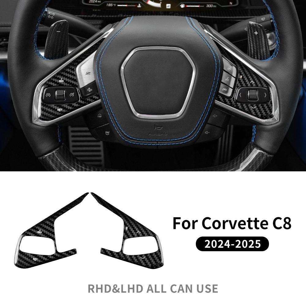 Real Hard Carbon Fiber For Chevrolet Corvette C8 2024 2025 Car Steering Wheel Button Cover Dry Carbon Interior Accessories Trim