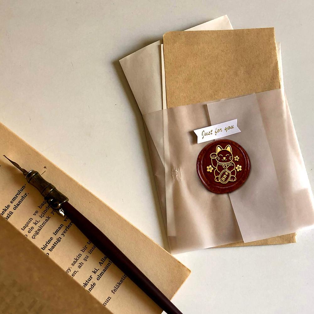 1pc Wax Seal Stamp Set Brass Sealing Wax Stamp Head with Wood Handle for Envelopes Invitations Gift Card Cat Shape 83x22mm Stamps: 25x14.5mm