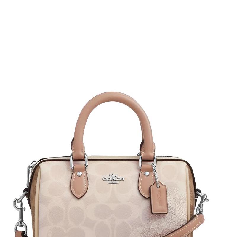 Coach Rowan 18 классический бренд логотип пресбиопия Boston сумка на плечо crossbody сумка из искусственной кожи женская маленького размера песочно-желтый и тауп