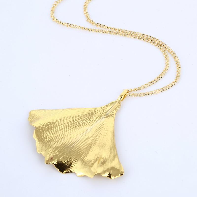 LOVBEAFAS Fashion Unique Gingko Plant Natural Real Leaf Necklace Custom Jewelry Chain Long Gold Color Necklaces Pendants Gift