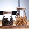 Wood Lid Glass Storage Jar Kitchen Storage Bottles Jars Trapezoidal Food Container Grains Tea Coffee Beans Grains Candy Jar