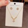 French Style Clover Zircon Necklace Set Fashionable Daily Wear Clavicle Chain Women