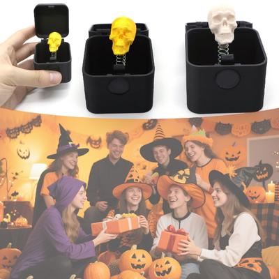 Всплывающая голова скелета в коробке Страшный череп на пружине Сюрприз Розыгрыш Забавная игрушка-кляп Подарок на Хэллоуин и вечеринки