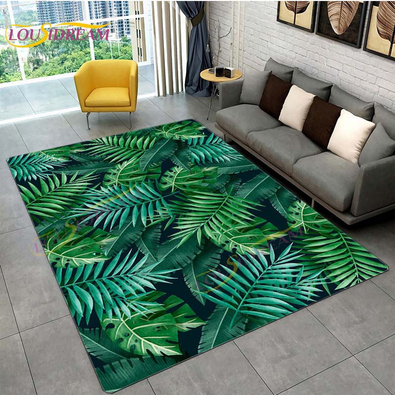 Ковер с тропическими листьями монстеры, современный ковер в стиле INS для гостиной, спальни, зеленый ковер с банановыми листьями, ковры с тропическими пальмовыми листьями