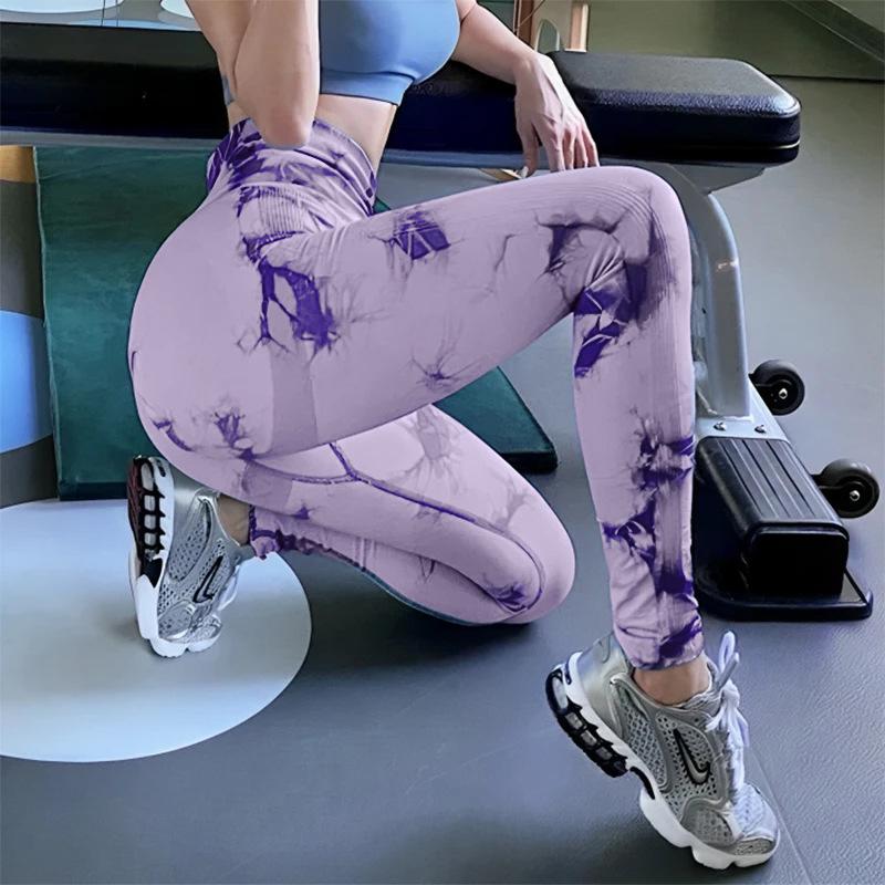 Женские леггинсы для йоги с высокой талией и принтом тай-дай - Суперэластичные бесшовные фитнес-леггинсы с эффектом «персиковых ягодиц»