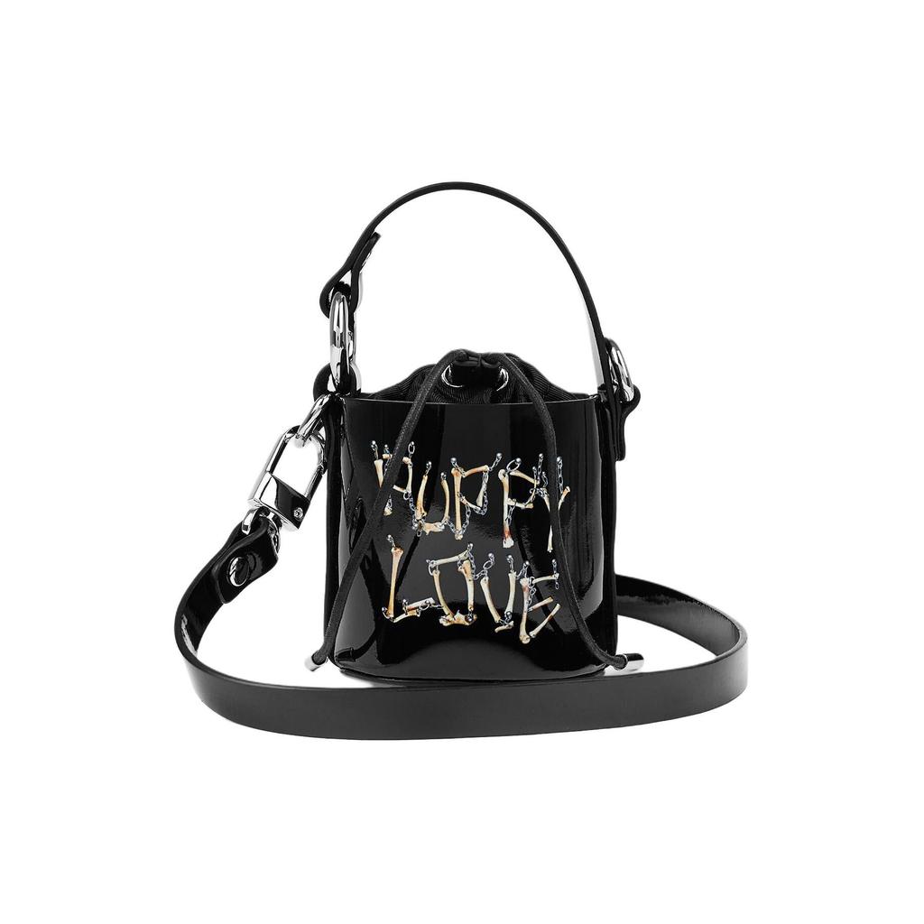 Vivienne Westwood Daisy Letter Print Detachable Shoulder Strap Patent Leather Bucket Bag Mini Women bags Black 5202006SUL0076BONES
