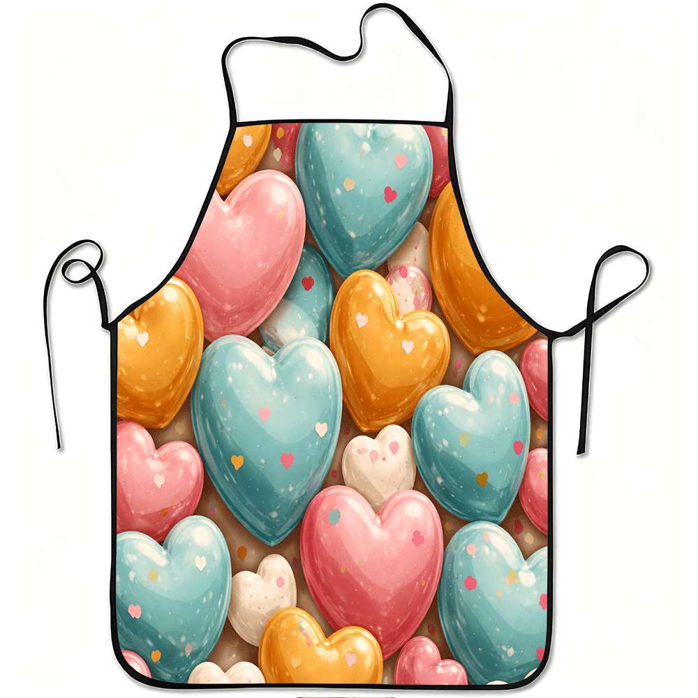 1pc Colorful Candy Heart Print Apron, Durable And Easy to Clean, Adjustable Waistband, Polyester Material, for Kitchen Cooking, Gardening, Orchard Pic