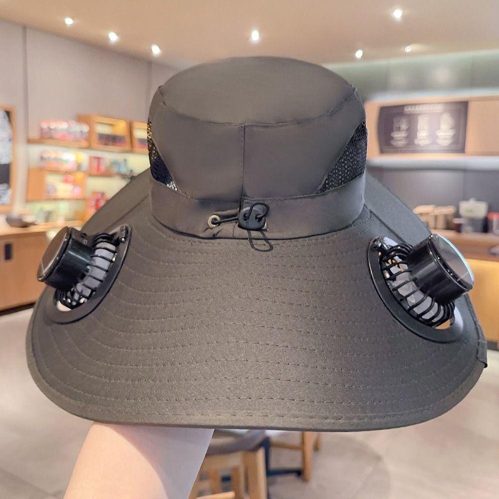 Removable Solar Fan Hat Dual Fan Fishing Bucket Hat Long Endurance Cooling Fisherman Hat Fishing