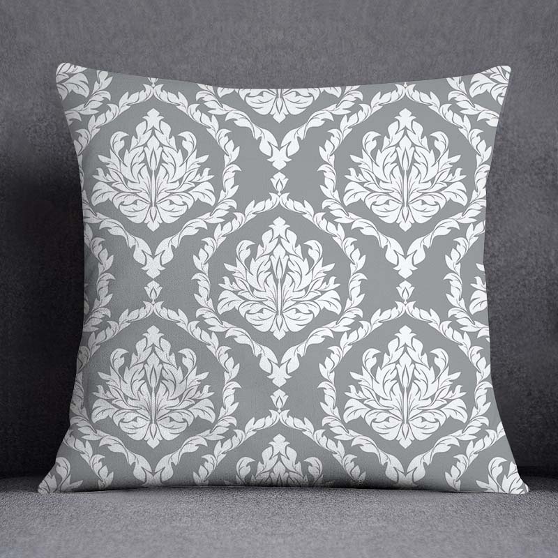Gray Low White Flower Pattern Home Decoration Pillowcase Square Pillowcase Home Office Decoration Cushion Cover
