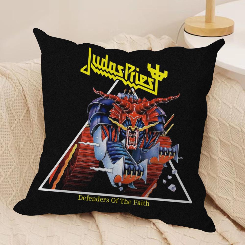 J-Judas P-Priest Cushion Cover Silky Short Plush Double-Sided Printed Pillow Case for Sofa All Seasons Home Decor Gift
