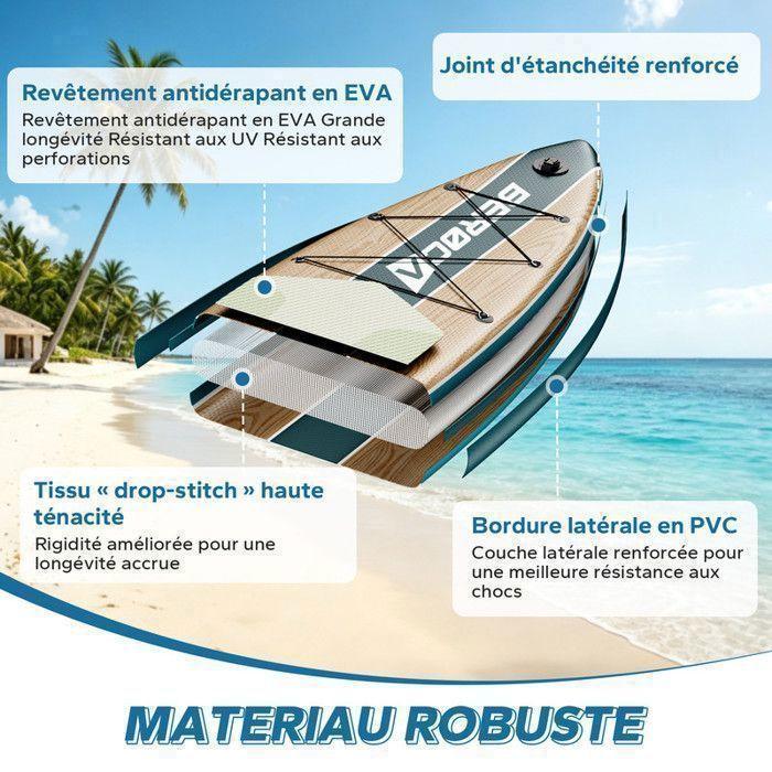 Planche Stand-Up Paddle - BEROCA - 320x80x15cm - Inflatable - Mat riau Antid rapant - Charge Max 160kg - Accessoires complets