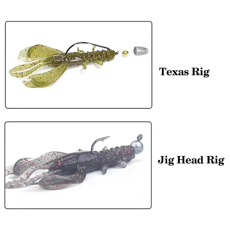 Soft PVC Plastic Fishing Lures-Silicone Craws Shrimp & Dragonfly Larvae Bait for River & Lake Topwater Baits Without Hooks