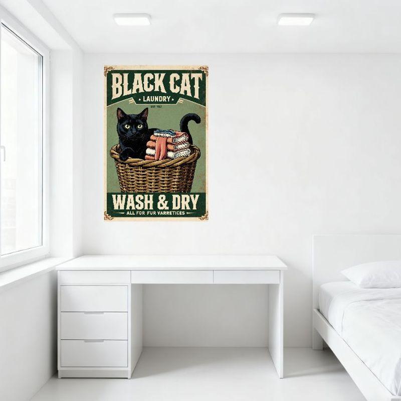 Винтажная металлическая жестяная вывеска Black Cat Laundry 1927 WASH & DRY Настенный декор для дома, бара, кафе, мужской пещеры, в стиле ретро 1920-30-х годов с кошкой и