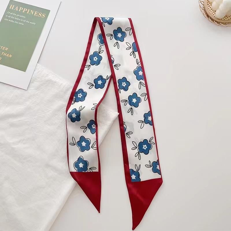 Маленький белый и нежно-зеленый шелковый шарф для женщин, тонкая лента, повязка на голову, резинка для волос, украшение для сумки, длинный